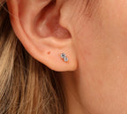 16G/18G/20G Titanium CZ Stud Earrings, Tiny Double Stone Flat Back Earrings, Hypoallergenic Cartilage Stud, Helix Tragus Labret N165