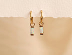 16G/18G Titanium Huggie Earrings with Dangle Baguette Opal Charm, Dainty Cartilage Hoop, Cartilage/Conch/Helix Hoop Earring N147