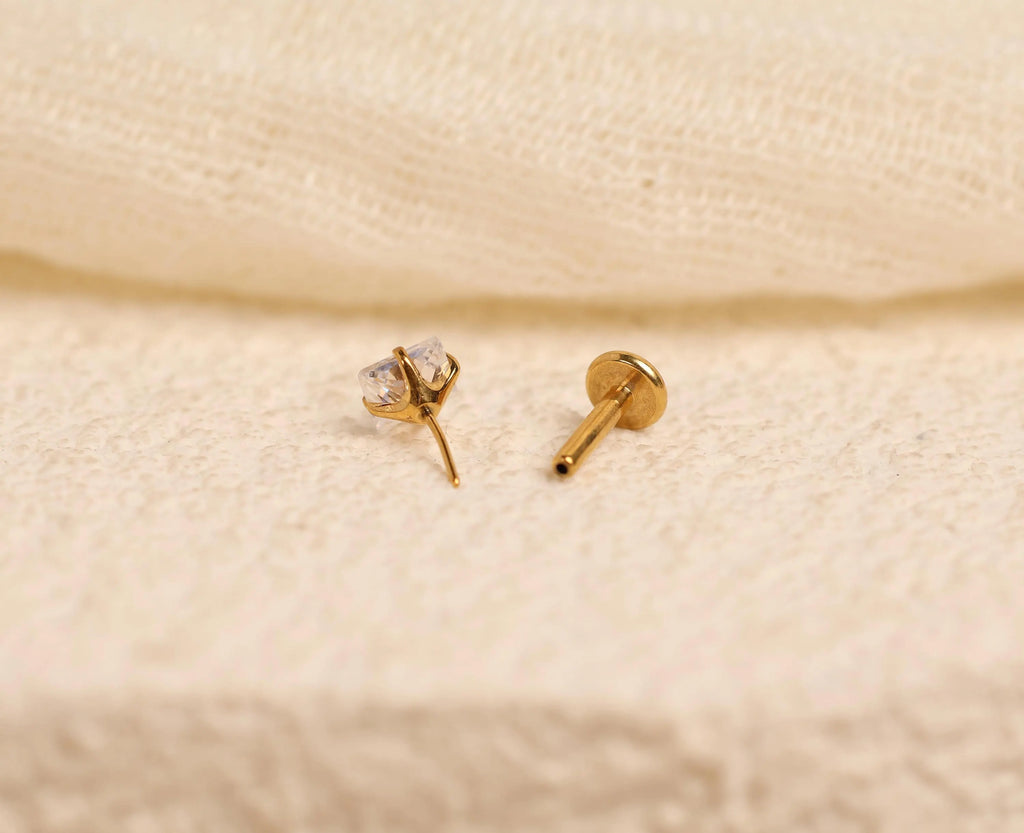 Titanium Push Pin Princess Cut CZ Flat Back Studs