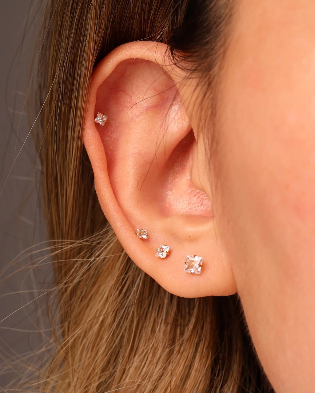 Titanium Push Pin Princess Cut CZ Flat Back Studs