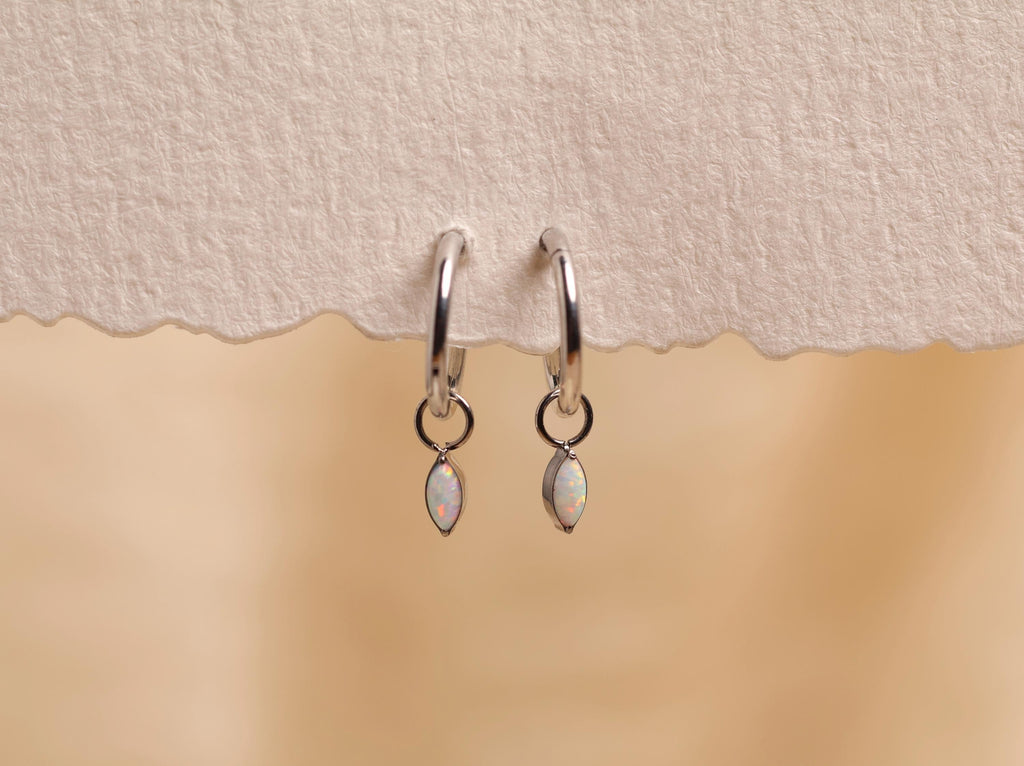 16G/18G Titanium Opal Marquise Hoop Earrings | Dainty Opal Charm Huggies | Hypoallergenic Cartilage Hoops | Minimalist Titanium N210