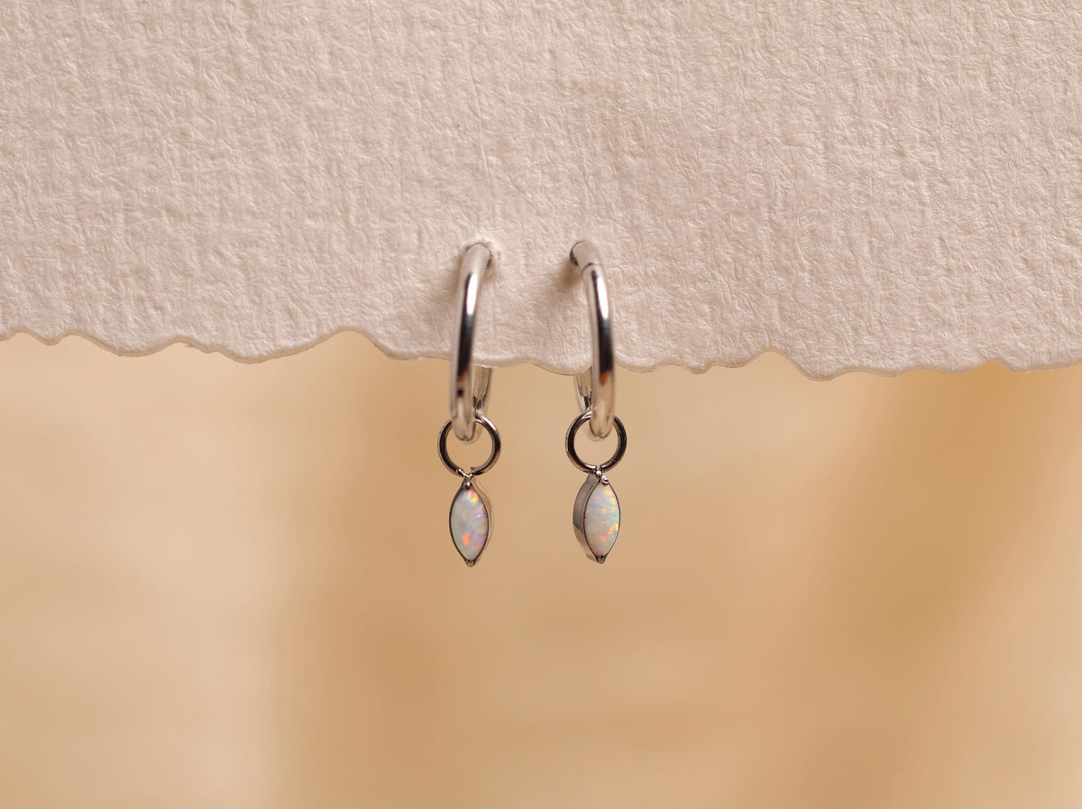 16G/18G Titanium Opal Marquise Hoop Earrings | Dainty Opal Charm Huggies | Hypoallergenic Cartilage Hoops | Minimalist Titanium N210