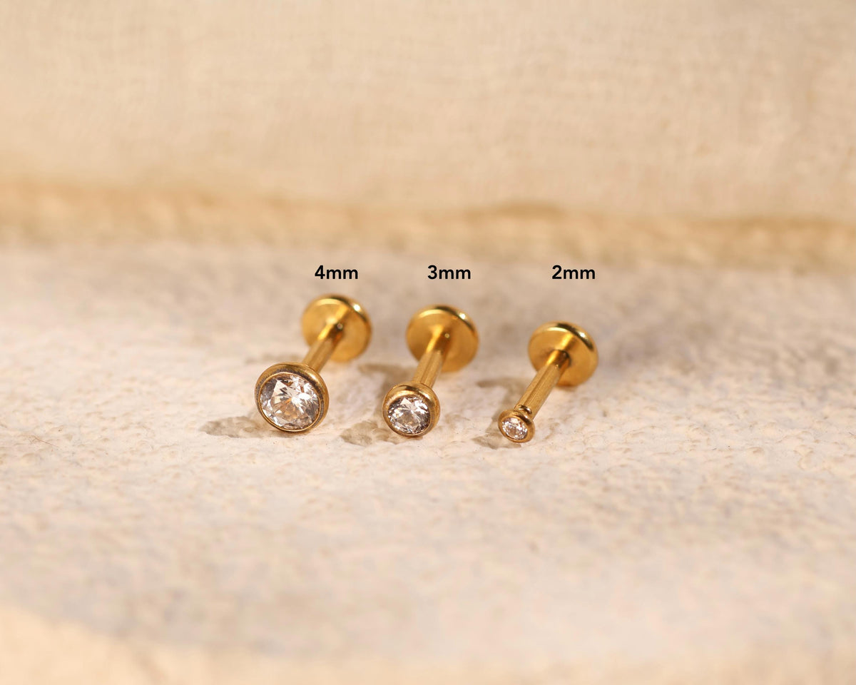 16G/18G/20G Titanium Round Tiny Flat Back Stud | Threadless Bezel Round Stud | Helix Tragus Conch Piercing Jewelry | Hypoallergenic N175