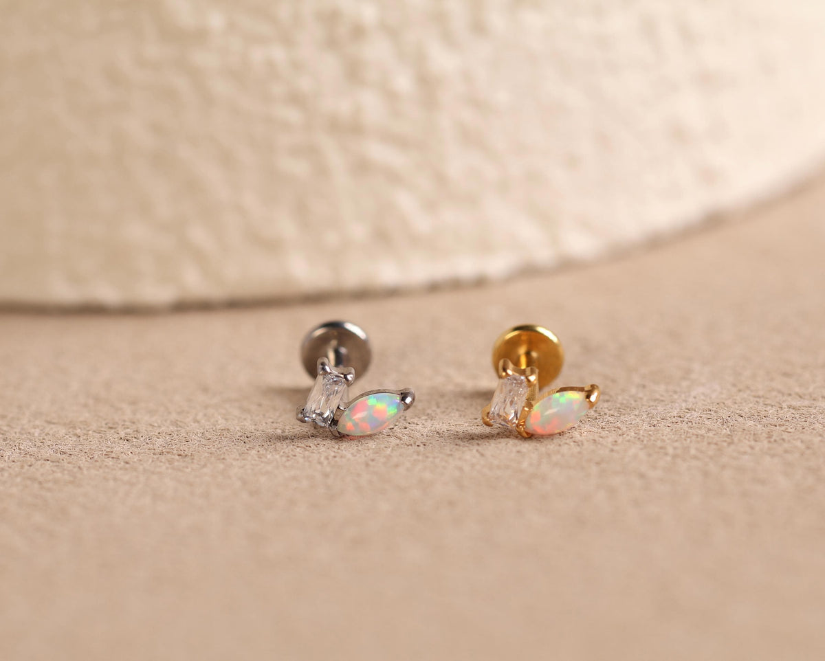 16G/18G/20G Titanium Flat Back Stud Earrings, CZ Marquise Cartilage Earrings, Threadless Helix Stud, Minimal Tragus Earring N154