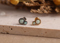 16G/18G Titanium Floral Double Opal Beaded Studs - Threaded Flat Back Earrings -Hypoallergenic White Fire Opal Labret for Cartilage N137