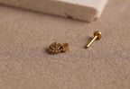16G/18G Titanium Floral Double Opal Beaded Studs - Threaded Flat Back Earrings -Hypoallergenic White Fire Opal Labret for Cartilage N137