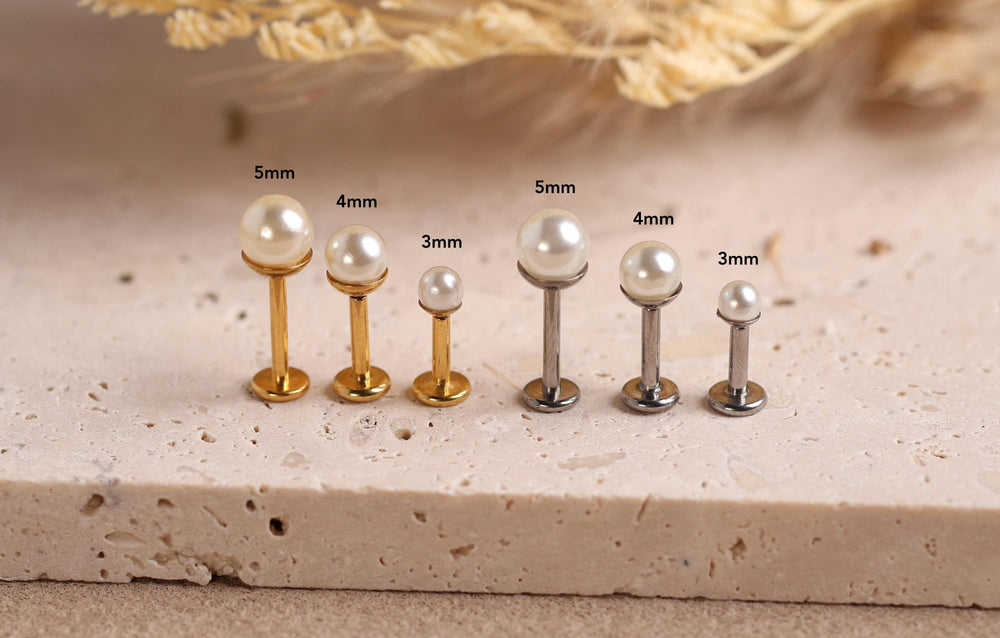 16G/18G Titanium Pearl Flat Back Earrings, Internally Threaded Titanium Labret Stud, Hypoallergenic Earring Gift Set, Gift for her n178