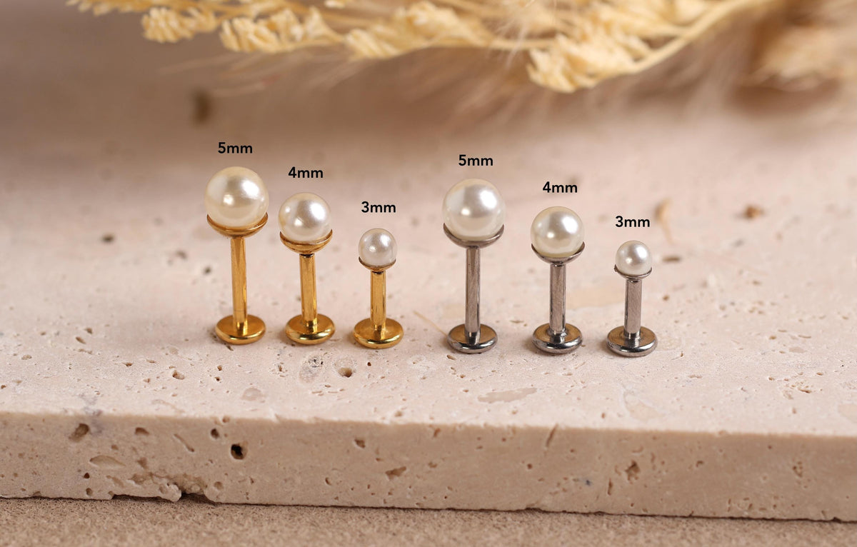 16G/18G Titanium Pearl Flat Back Earrings, Internally Threaded Titanium Labret Stud, Hypoallergenic Earring Gift Set, Gift for her n178