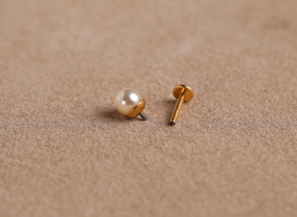 16G/18G Titanium Pearl Flat Back Earrings, Internally Threaded Titanium Labret Stud, Hypoallergenic Earring Gift Set, Gift for her n178