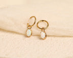 16G/18G Titanium Opal Oval Hoop Dangle, Hypoallergenic Hoop, Minimal Oval Drop Earrings – Everyday Elegant Jewelry N150