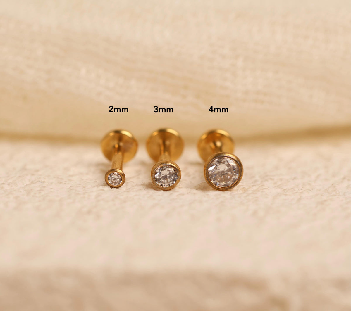16G/18G/20G Titanium Round Tiny Flat Back Stud | Threadless Bezel Round Stud | Helix Tragus Conch Piercing Jewelry | Hypoallergenic N175