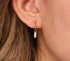 16G/18G Titanium Huggie Earrings with Dangle Baguette Opal Charm, Dainty Cartilage Hoop, Cartilage/Conch/Helix Hoop Earring N147