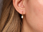 16G/18G Titanium Opal Oval Hoop Dangle, Hypoallergenic Hoop, Minimal Oval Drop Earrings – Everyday Elegant Jewelry N150