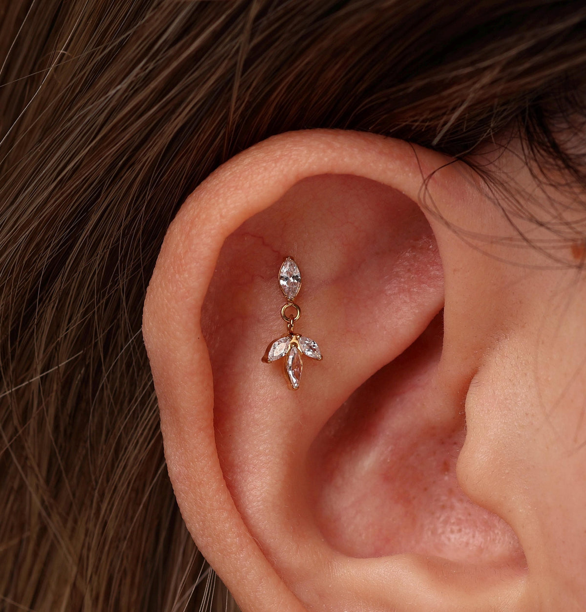 16G/18G/20G Titanium Dangle Flat Back Earrings, Threadless Cartilage Studs, CZ Drop Helix Earrings, Tragus Jewelry, Hypoallergenic N155