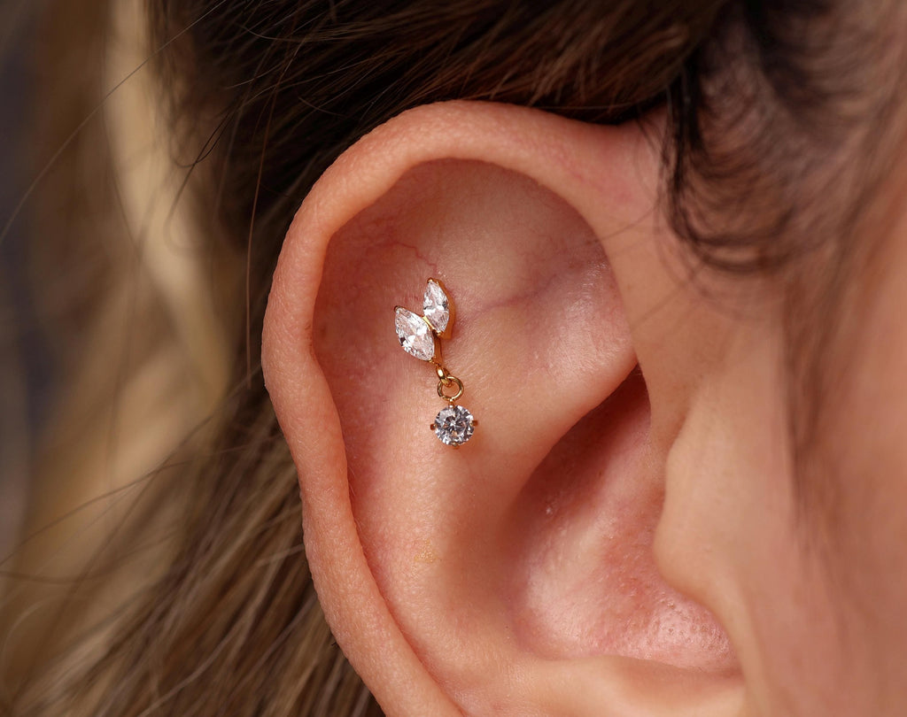 16G/18G/20G Titanium Dangle Flat Back Earrings, CZ Cartilage Studs, Threadless Helix Earrings, Marquise Drop Tragus Jewelry, N153