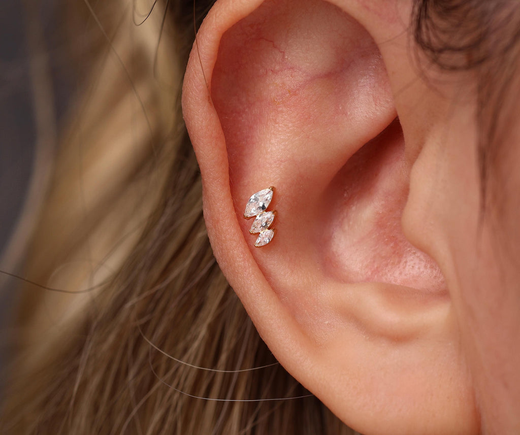 16G/18G/20G Titanium Marquise CZ Flat Back Earrings, Threadless Push Pin Cartilage Studs, Helix Earrings, Minimal Tragus Jewelry N159
