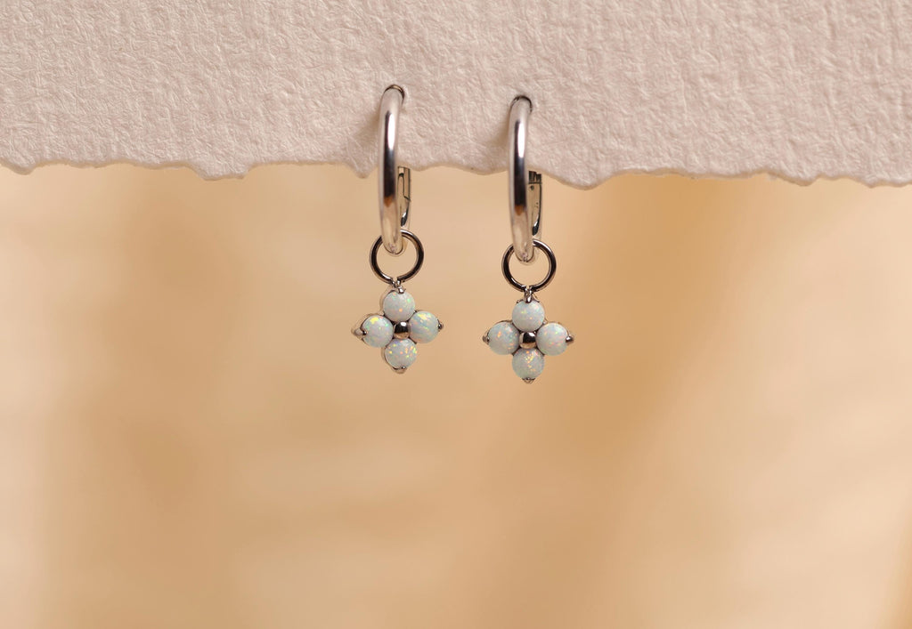 16G/18G Titanium Opal Flower Hoop Earrings | Dainty Opal Charm Hoops | Hypoallergenic Cartilage Earrings | Minimalist Huggie Hoops N167