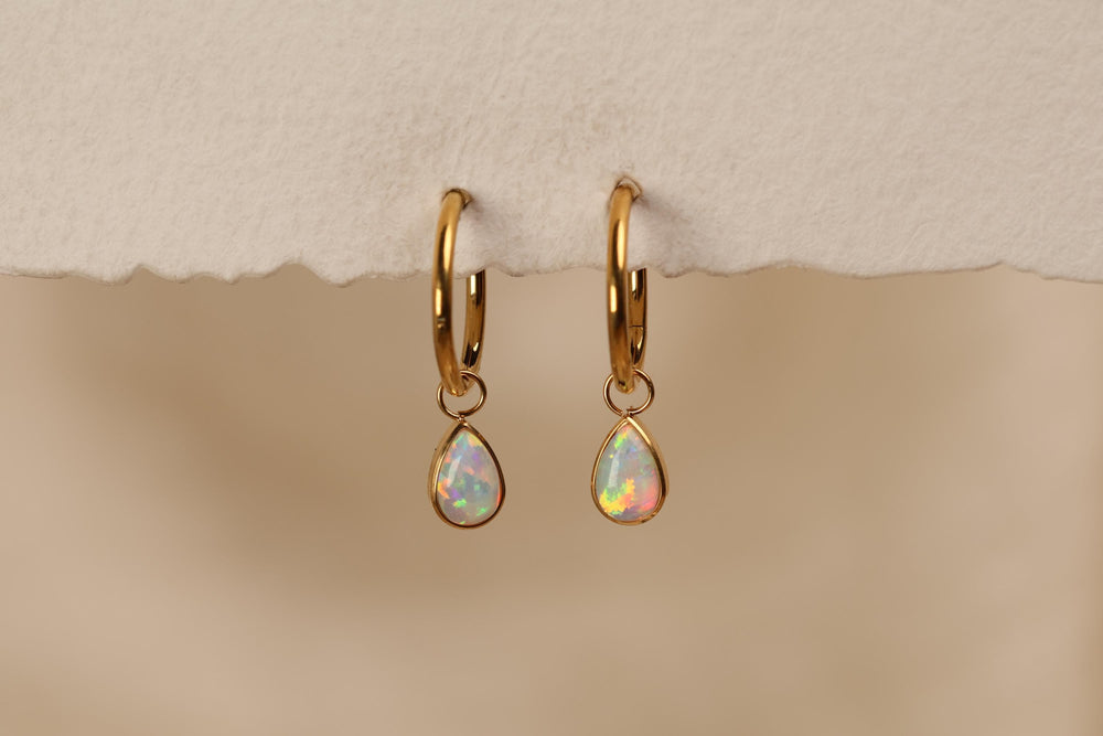 16G/18G Titanium Huggie Hoop Earrings with Pear Opal Charm, Dainty Cartilage Hoop, Helix Hoop, Conch Hoop, Lobe Earrings, N215