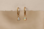 16G/18G Titanium Huggie Hoop Earrings with Pear Opal Charm, Dainty Cartilage Hoop, Helix Hoop, Conch Hoop, Lobe Earrings, N215