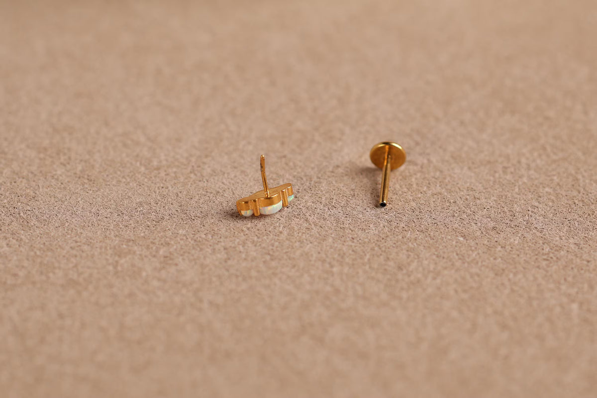 Titanium Push Pin Trio Round Opal Flat Back Studs