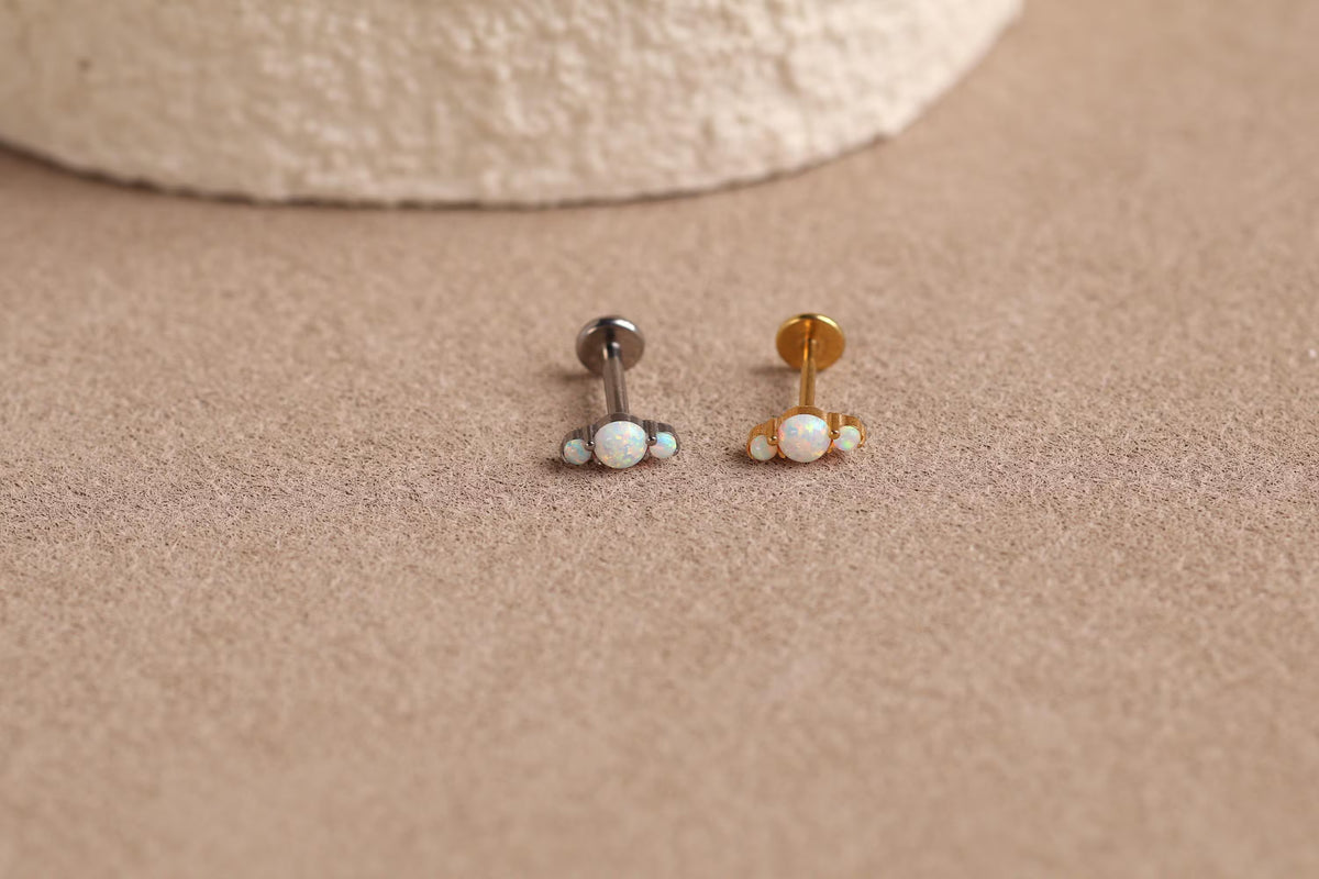 Titanium Push Pin Trio Round Opal Flat Back Studs