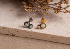 16G/18G Titanium Floral Double Opal Beaded Studs - Threaded Flat Back Earrings -Hypoallergenic White Fire Opal Labret for Cartilage N137