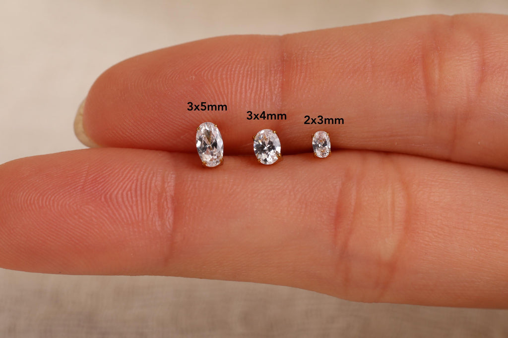 16G/18G/20G Tianium Oval Cut Flat Back Earrings, Dainty Prong Setting Oval Stud, Hypoallergenic Threadless Piercing Jewelry N179