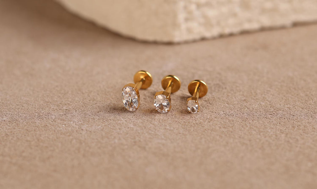 Titanium Push Pin Oval Cut Flat Back Stud
