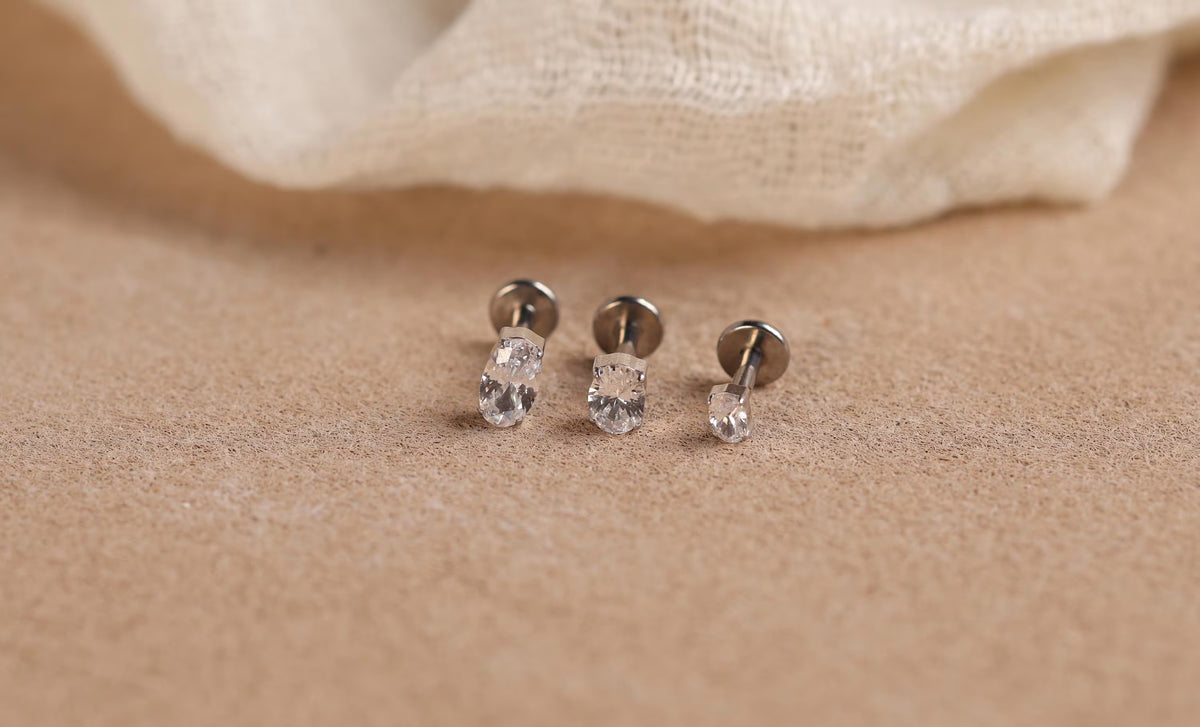 Titanium Push Pin Oval Cut Flat Back Stud