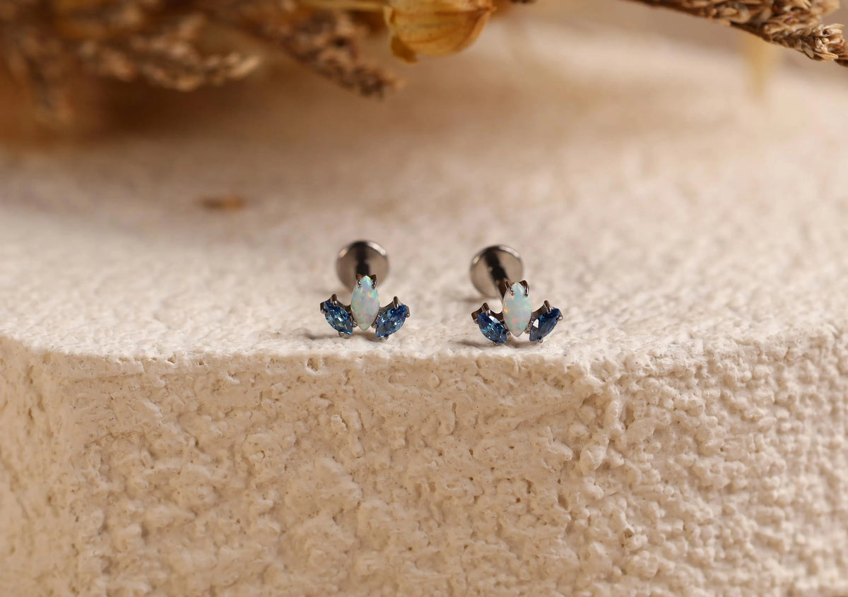 Titanium Opal & Blue Marquise Screw Back Stud