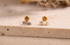 16G/18G/20G Titanium Opal & CZ Cluster Flat Back Earrings, Dainty Three Stone Cartilage Stud, Helix Flat Tragus Lobe Earring