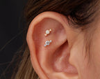 16G/18G/20G Titanium Opal & CZ Cluster Flat Back Earrings, Dainty Three Stone Cartilage Stud, Helix Flat Tragus Lobe Earring