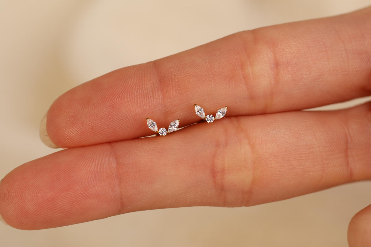 16G/18G Titanium Marquise Leaf Cluster Flat Back Earrings, Internally Threaded Studs, Helix Tragus Lobe Jewelry, Ear Stack earring  N189