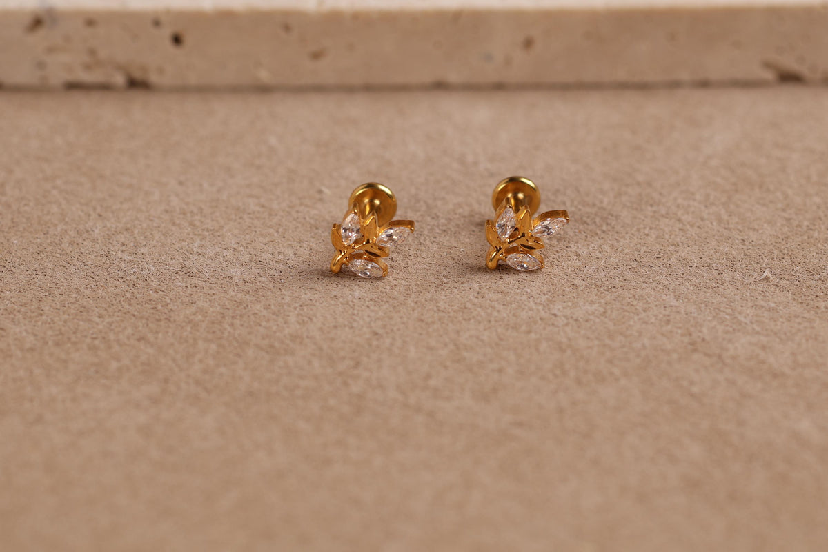 Titanium Internal Threaded Marquise Leaf Flat Back Stud