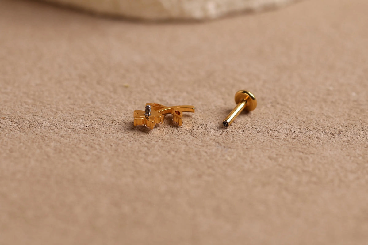 Titanium Internal Threaded Crystal Flower Branch Stud Earring