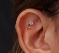 16G/18G Titanium Crystal Flower Branch Stud Earring – Internally Threaded Cartilage Jewelry, Conch Flat Lobe N192
