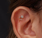 16G/18G Titanium Crystal Flower Branch Stud Earring – Internally Threaded Cartilage Jewelry, Conch Flat Lobe N192