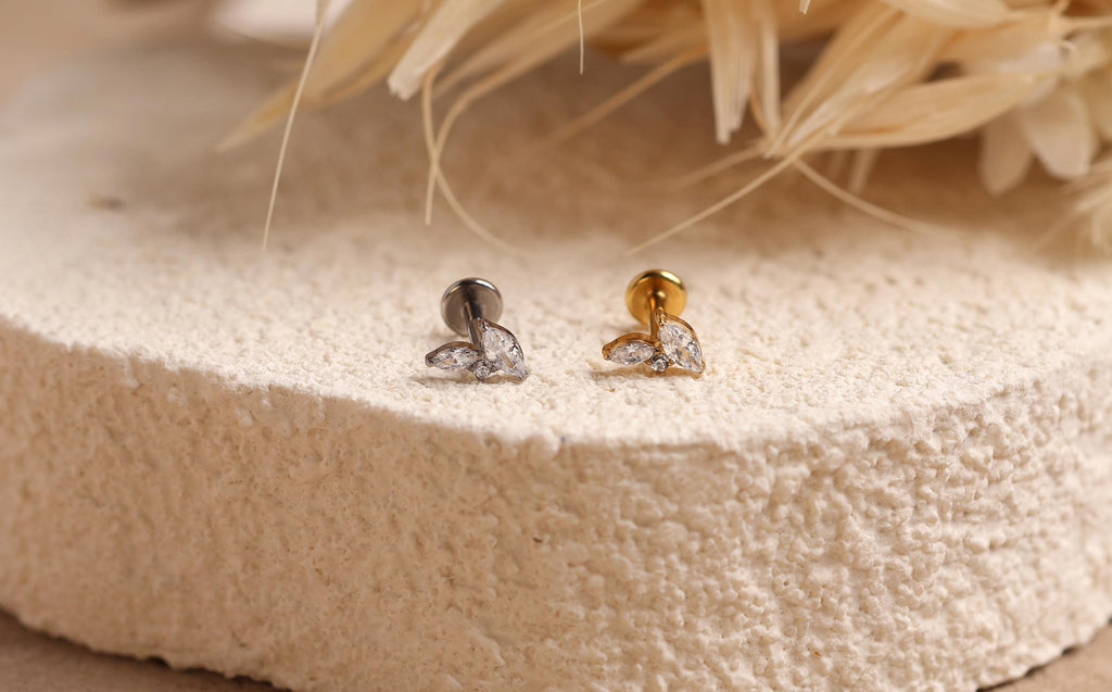 16G/18G Titanium Marquise Leaf Stud Earring – Internally Threaded Cartilage Jewelry, Helix Tragus Lobe N193
