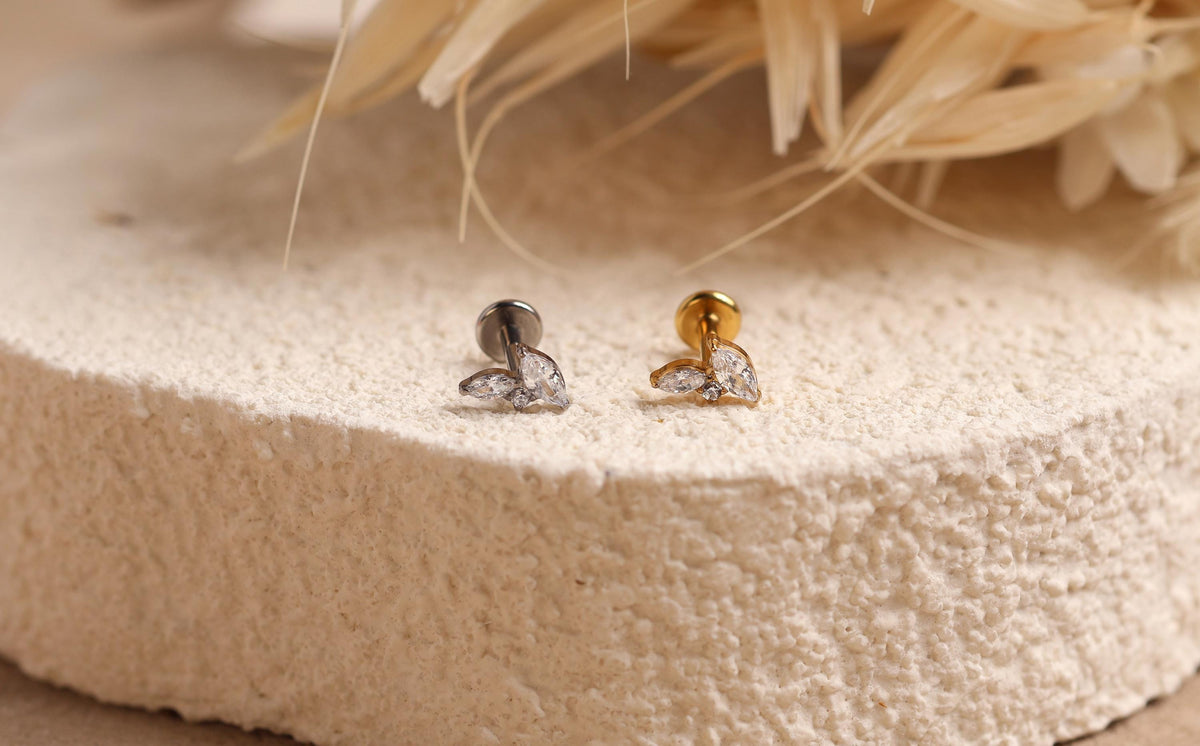 16G/18G Titanium Marquise Leaf Stud Earring – Internally Threaded Cartilage Jewelry, Helix Tragus Lobe N193