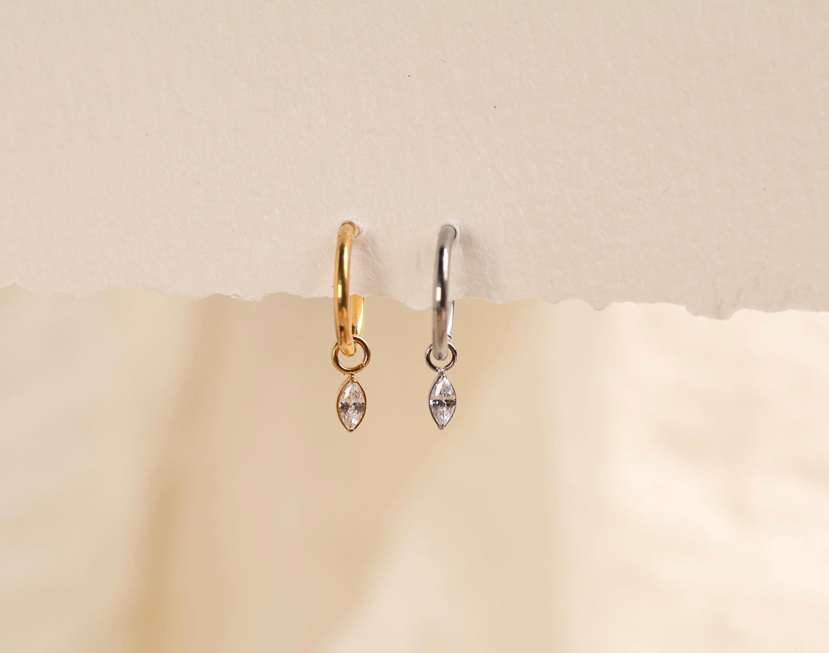 16G/18G Titanium Marquise CZ Dangle Hoop Earrings, Dainty Cartilage Hoop, Lobe Earrings, Hypoallergenic N216