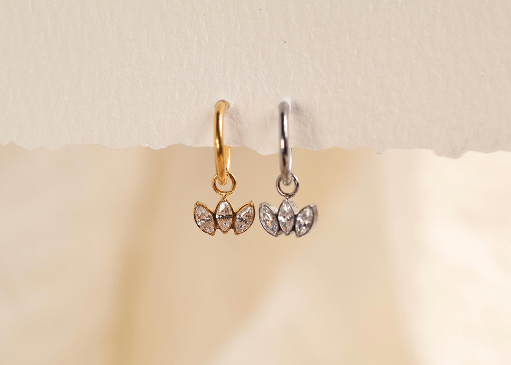 16G/18G Titanium Marquise Trio CZ Dangle Titanium Hoop Earrings, Crystal Leaf Drop Hoops, Lobe Earrings, Hypoallergenic N209