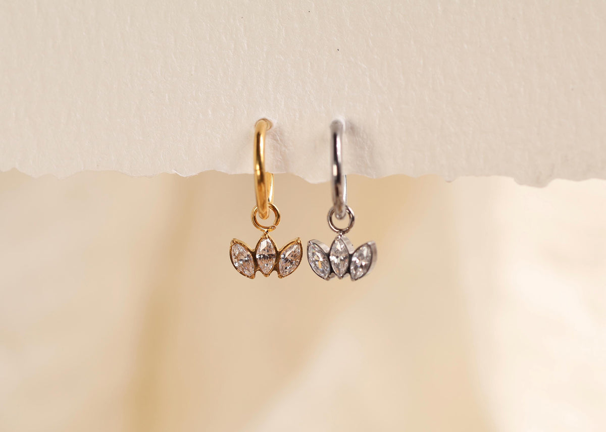 16G/18G Titanium Marquise Trio CZ Dangle Titanium Hoop Earrings, Crystal Leaf Drop Hoops, Lobe Earrings, Hypoallergenic N209