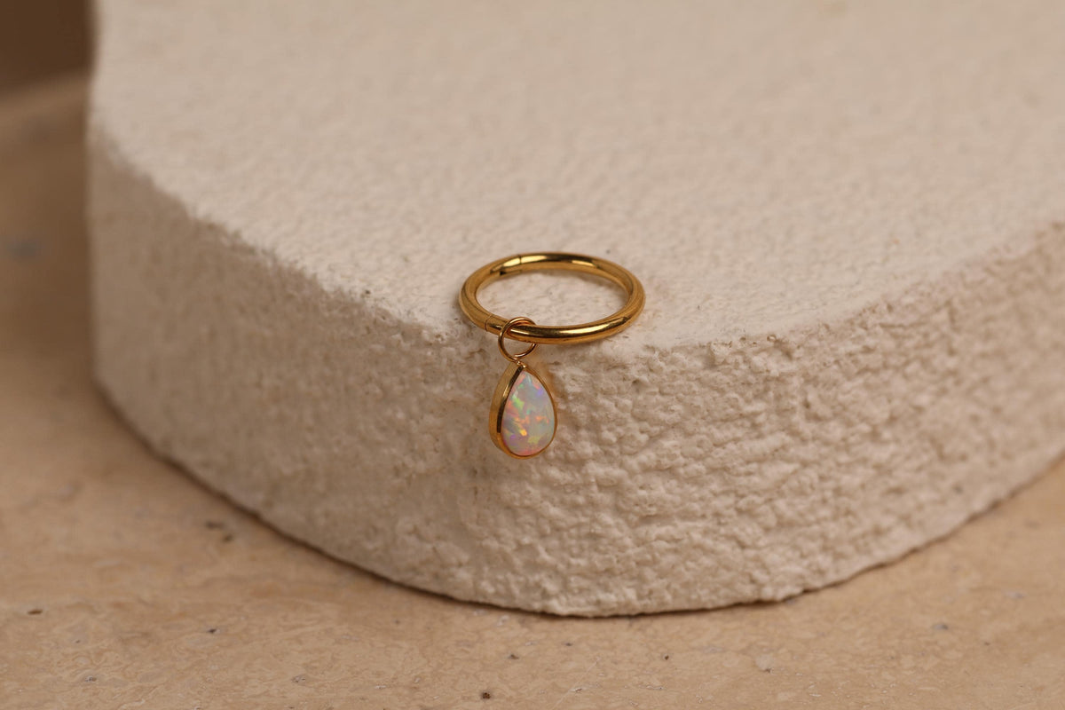 16G/18G Titanium Huggie Hoop Earrings with Pear Opal Charm, Dainty Cartilage Hoop, Helix Hoop, Conch Hoop, Lobe Earrings, N215