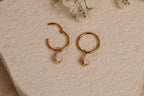 16G/18G Titanium Huggie Hoop Earrings with Pear Opal Charm, Dainty Cartilage Hoop, Helix Hoop, Conch Hoop, Lobe Earrings, N215