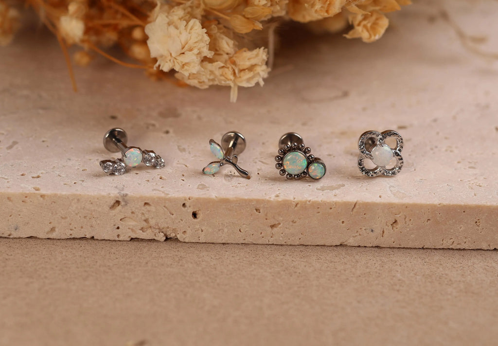 Titanium Opal Internal Threaded Flat Back Earring Set