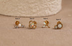 16G/18G Titanium Opal Internal Threaded Flat Back Earrings, Gold Floral Cartilage Studs Set, Earring Gift Set, Gift For Her Jewelry S100