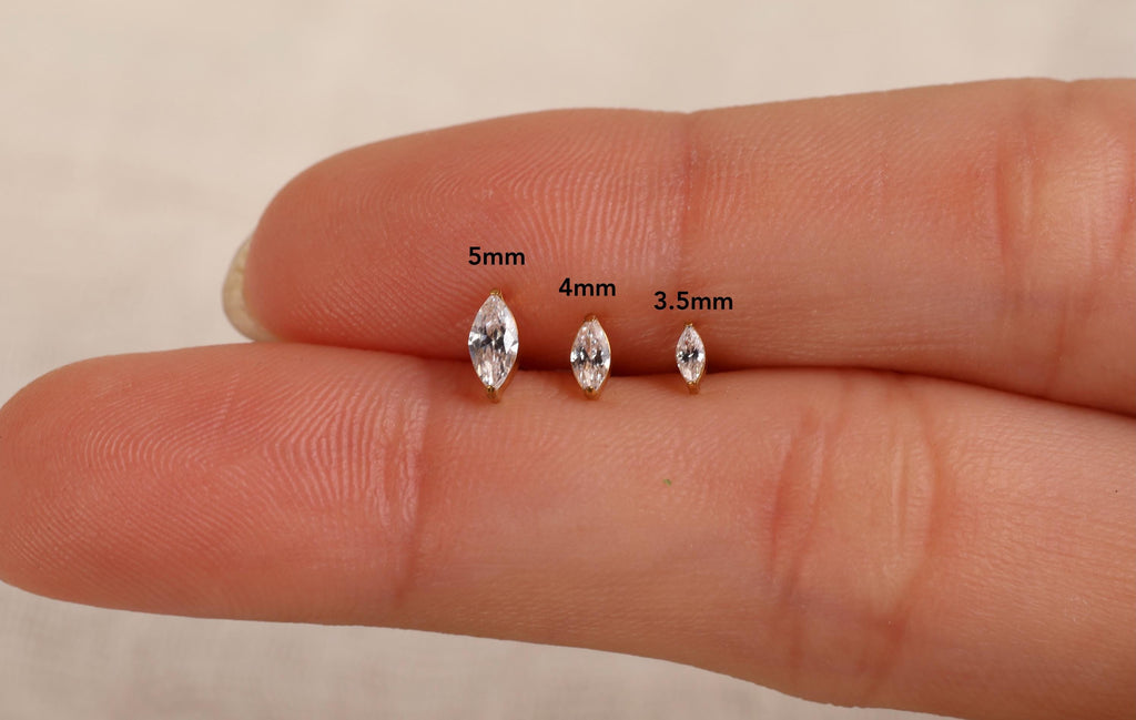 16G/18G/20G Titanium Marquise CZ Flat Back Stud | Threadless Cartilage Earring | Helix Tragus Conch Piercing Jewelry | N176