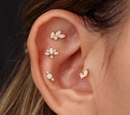 16G/18G/20G Opal Titanium Flat Back Earrings,  Threadless Gold Leaf Cluster Studs, Dainty Cartilage Earring, Helix Tragus Conch Lobe Jewelry
