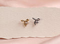 16G/18G Titanium Bow Flat Back Earrings, Internal Threaded Studs, Dainty CZ Ribbon Cartilage Earring, Helix Tragus Lobe Jewelry N191