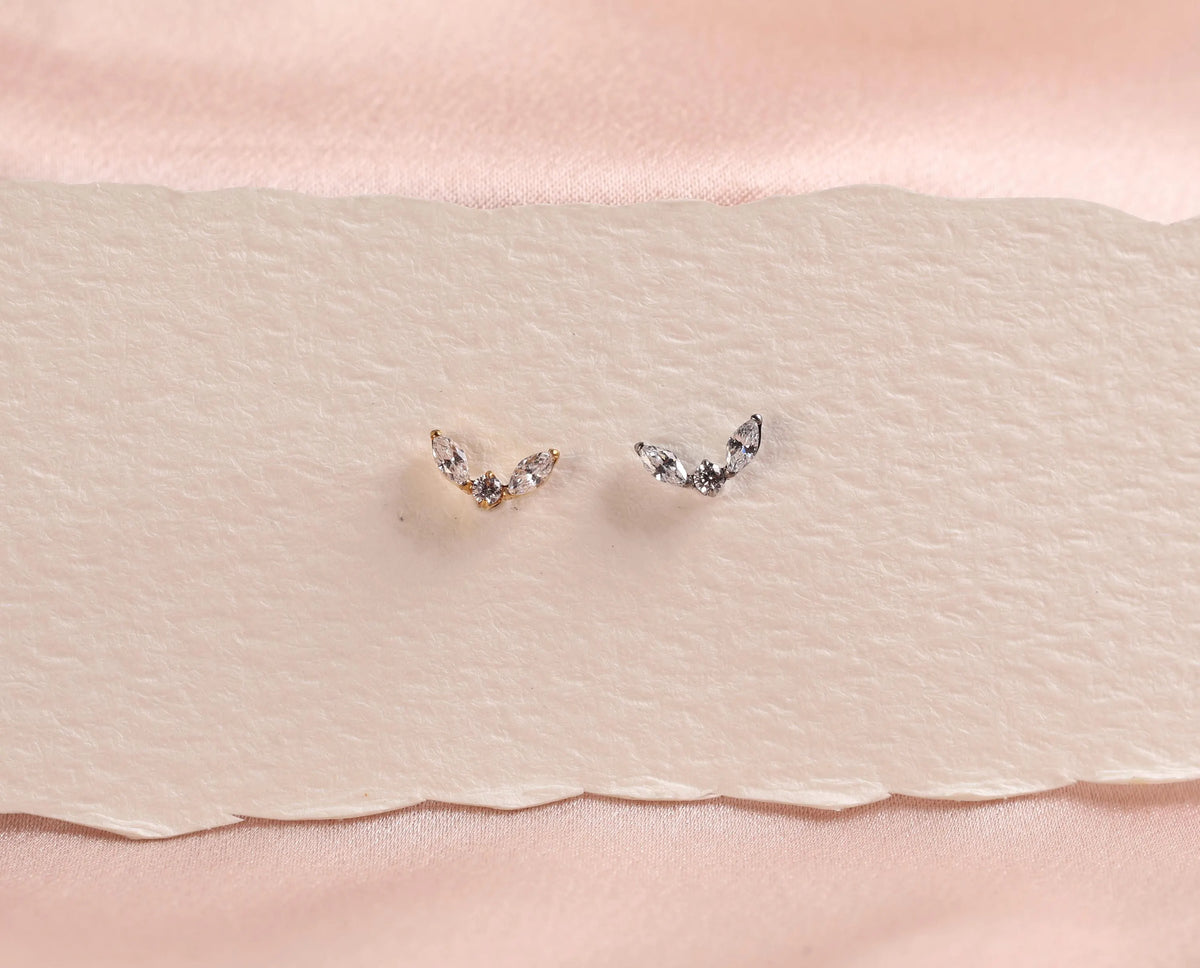 Titanium Internal Threaded Marquise Leaf Cluster Flat Back Earrings